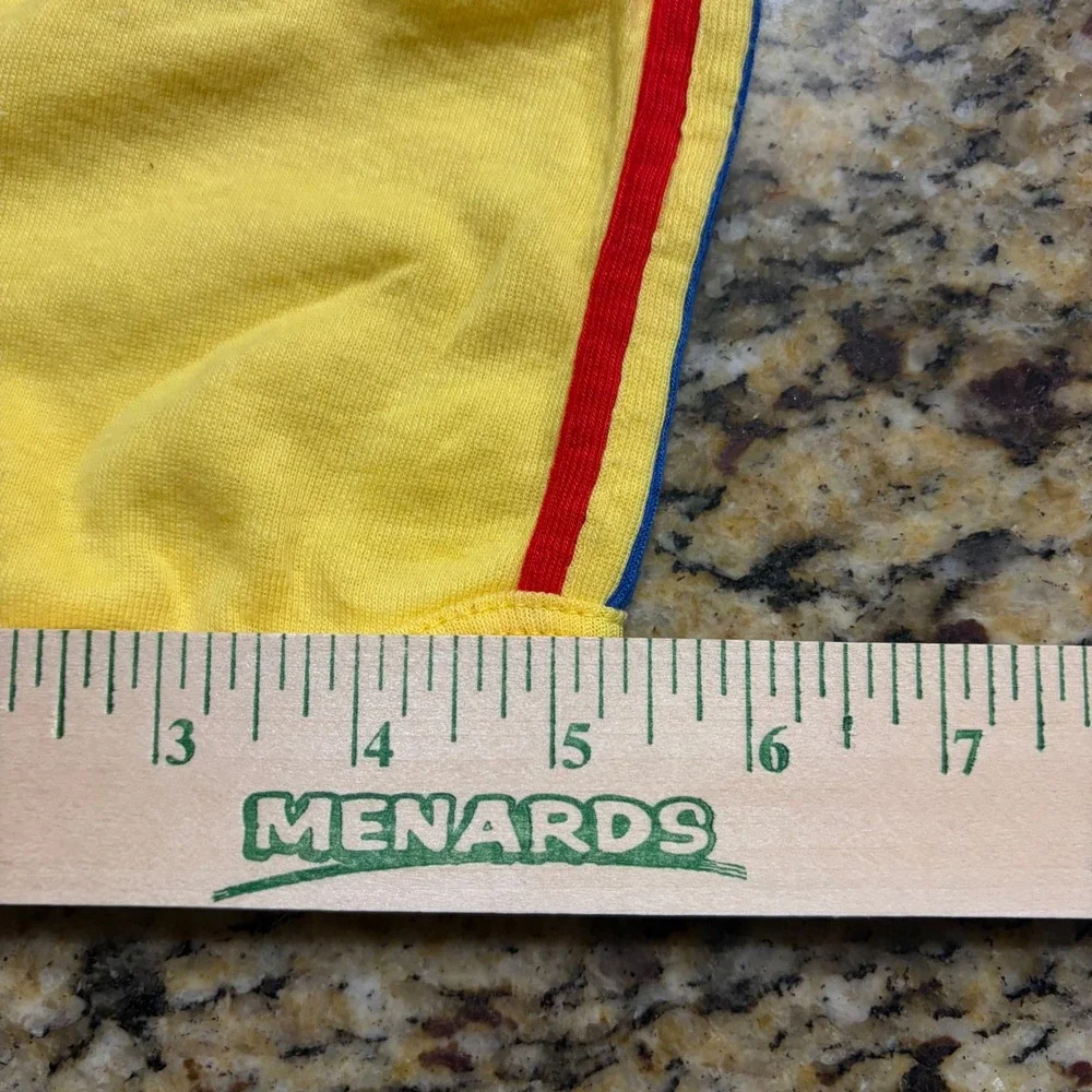 Vintage Devknit Kids Medium Yellow Striped Athletic Gym Shorts Made in USA Retro